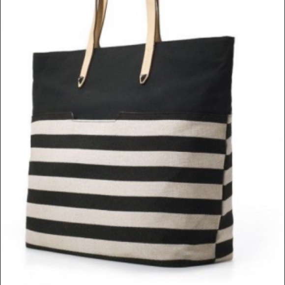 Hudson Tote (large) Black/Cream Clean Stripe - Picture 2 of 8